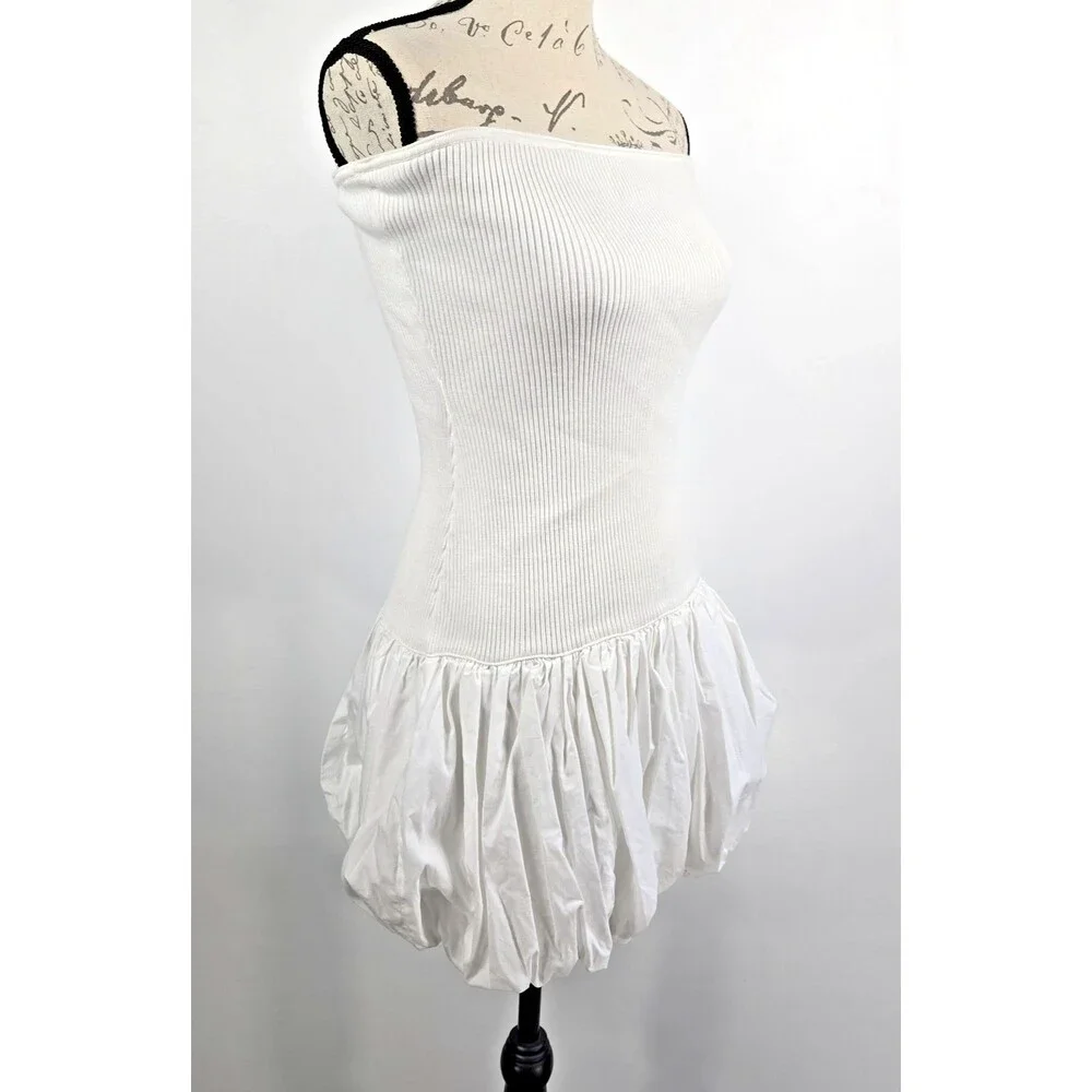 Aqua Women's Small White Strapless Bubble‎ Mini Dress NWT